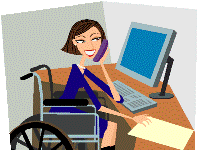 Business woman at computer while on phone and using wheelchair