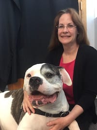 Kathy with one of her dogs, Gloria