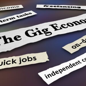 Newspaper clippings highlighting the title The Gig Economy