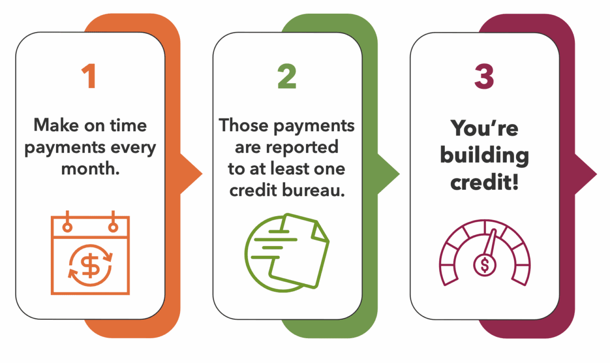 Make on time payments every month, those payments are reported to at least one credit bureau, you're building credit!